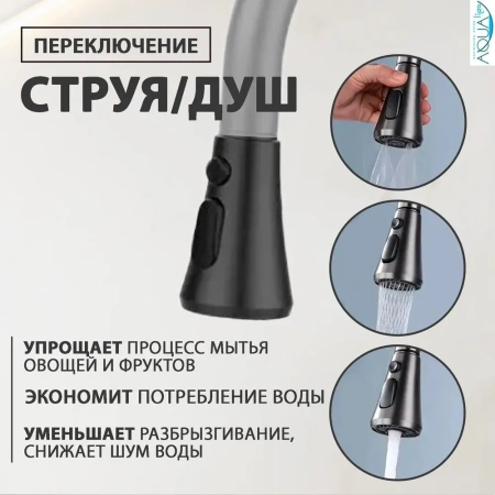 Смеситель для кухни однорычажный Yindaf высокий излив чёрный нержавейка Yindaf (арт. Y40164-8)