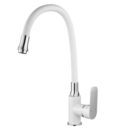 Смеситель для кухни однорычажный Fashun гибкий излив хром/белый латунь FASHUN (арт. A4082-8)