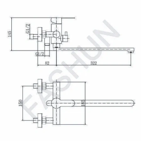 Смеситель для ванны однорычажный Fashun длинный излив нержавейка черный FASHUN (арт. A52201-7)