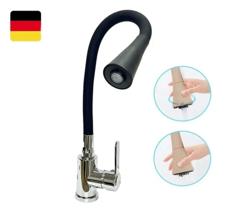 Смеситель для кухни Pursh гибкий излив хром/чёрный Pursh (арт. R99307-E8)