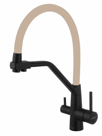 Смеситель для кухни Fmark гибкий излив на гайке для фильтра питьевой воды бежево/чёрный Fmark (арт. FS0662-H12)