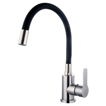 Смеситель для кухни однорычажный Fashun гибкий излив нержавейка/чёрный FASHUN (арт. A54101-7)