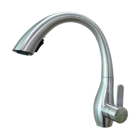 Смеситель для кухни однорычажный Fashun высокий излив нержавейка с выдвижной лейкой FASHUN (арт. A56016)