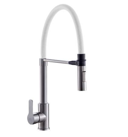 Смеситель для кухни однорычажный Fashun гибкий излив нержавейка/белый FASHUN (арт. A54511-8)