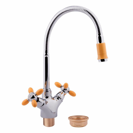 Смеситель-елочка Fashun гибкий излив хром/жёлтый FASHUN (арт. A43127-9)