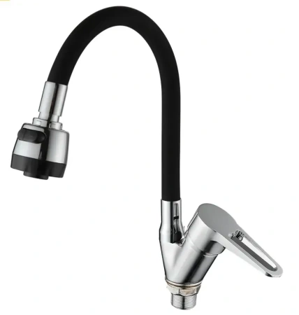 Смеситель для кухни однорычажный D-Lin гибкий излив хром/чёрный D-Lin (арт. D150303-1T)