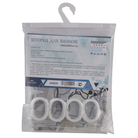 Штора для ванной 180х200 см полиэтилен собачки FASHUN (арт. A8826) оптом от компании Аквалига
