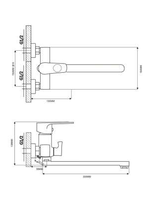 Смеситель для ванны Ammore однорычажный длинный излив хром/чёрный Ammore (арт. A4708-A)