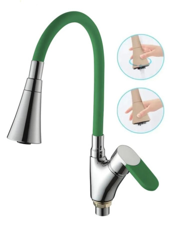 Смеситель для кухни однорычажный Ammore гибкий нос хром/зеленый Ammore (арт. A5007-5T)