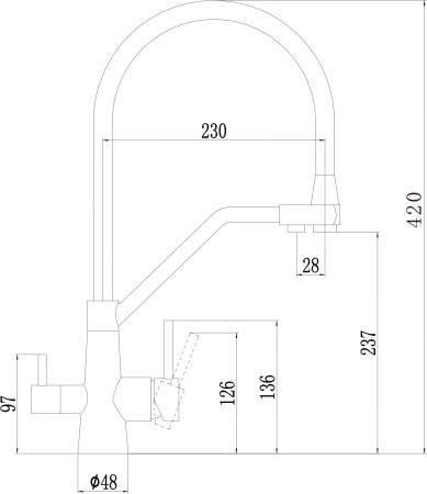 Смеситель для кухни Fmark гибкий излив на гайке для фильтра питьевой воды бежево/чёрный Fmark (арт. FS0662-H12)