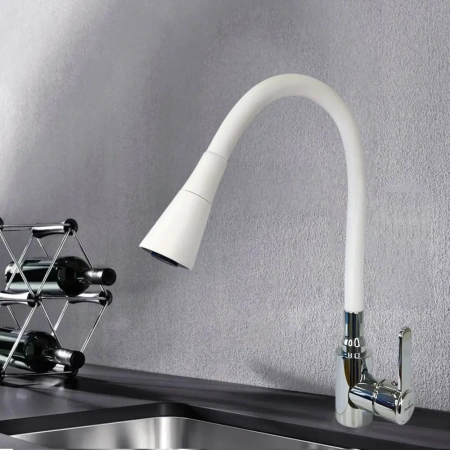 Смеситель для кухни Pursh гибкий излив хром/белый Pursh (арт. R99307-W8)