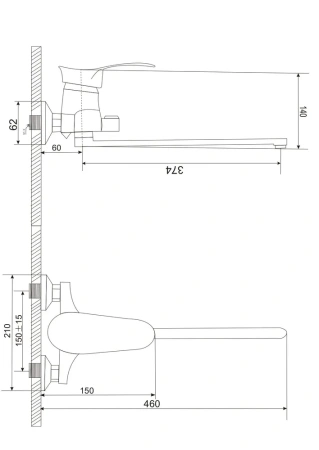 Смеситель для ванны однорычажный Feinise длинный излив чёрный FEINISE (арт. S2501-8-40F)
