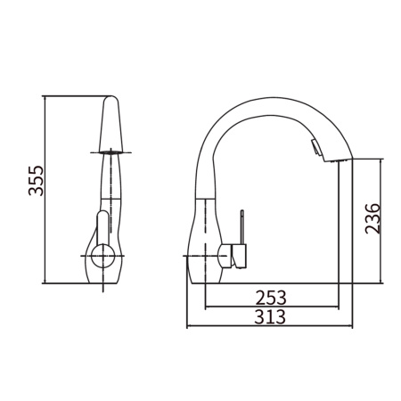 Смеситель для кухни однорычажный Fashun высокий излив нержавейка с выдвижной лейкой FASHUN (арт. A56016)