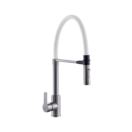 Смеситель для кухни однорычажный Fashun гибкий излив нержавейка/белый FASHUN (арт. A54511-8)