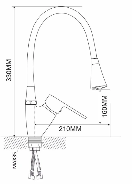 Смеситель для кухни однорычажный Ammore гибкий нос хром/чёрный Ammore (арт. FA5007-1T)