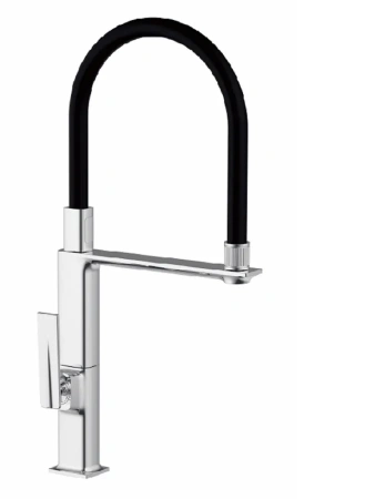 Смеситель для кухни однорычажный Oute гибкий излив на гайке хром/чёрный латунь OUTE (арт. T11293B)