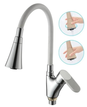 Смеситель для кухни однорычажный Ammore гибкий нос хром/белый Ammore (арт. A5007-3T)